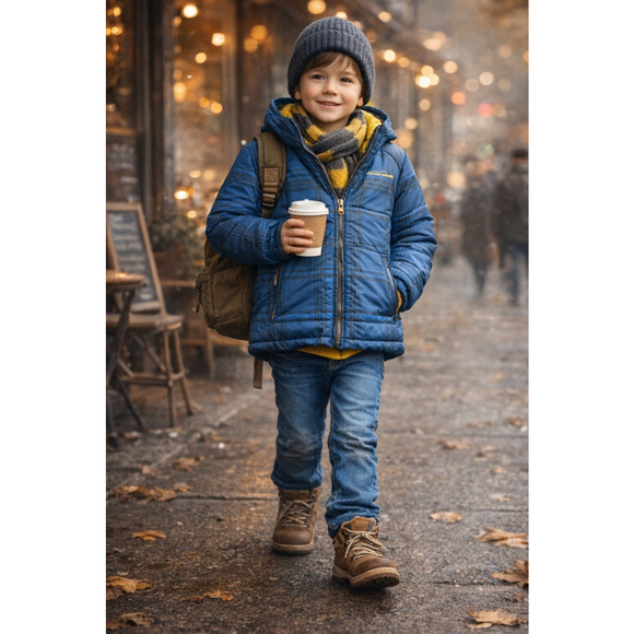 Eddie Bauer Kids Other - Eddie Bauer Kids Blue Plaid Hooded Puffer Jacket Insulated Winter Coat Size M